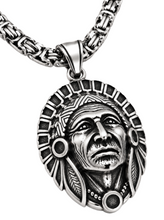 Load image into Gallery viewer, Native American Indian Chief Headdress Pendant Necklace Stainless Steel Unisex P105