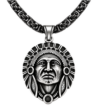 Load image into Gallery viewer, Native American Indian Chief Headdress Pendant Necklace Stainless Steel Unisex P105