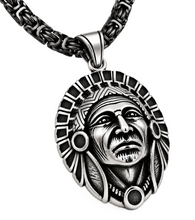 Load image into Gallery viewer, Native American Indian Chief Headdress Pendant Necklace Stainless Steel Unisex P105