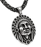 Native American Indian Chief Headdress Pendant Necklace Stainless Steel Unisex P105
