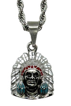 Load image into Gallery viewer, Small Indian Headdress Pendant / Charm Stainless Steel on a Solid Rope Chain SP107