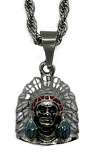 Load image into Gallery viewer, Small Indian Headdress Pendant / Charm Stainless Steel on a Solid Rope Chain SP107