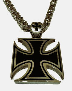 Large, Thick, Solid & Strong Iron Cross Pendant & Necklace Stainless Steel