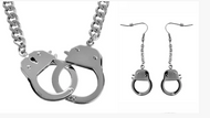 Handcuff Jewelry Ladies Handcuff Pendant Necklace Earrings Stainless Steel SP110