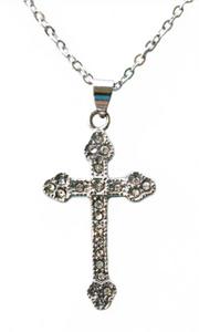 Ladies Bling Cross Charm / Pendant Necklace Stainless Steel Religious Jewelry