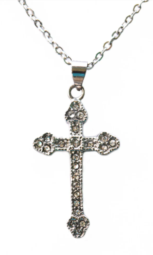 Ladies Bling Cross Charm / Pendant Necklace Stainless Steel Religious Jewelry