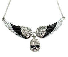 Load image into Gallery viewer, Women's Small Black Bling Angel Wing Willie G Skull Pendant Necklace Stainless Steel SP112