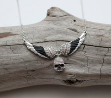 Load image into Gallery viewer, Women's Small Black Bling Angel Wing Willie G Skull Pendant Necklace Stainless Steel SP112