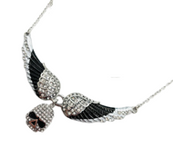 Women's Small Black Bling Angel Wing Willie G Skull Pendant Necklace Stainless Steel SP112