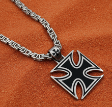 Load image into Gallery viewer, Large Iron Cross Pendant &amp; 8mm Byzantine Chain Men's Necklace Stainless Steel SP115-B