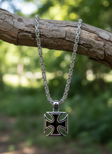 Load image into Gallery viewer, Large Iron Cross Pendant &amp; 8mm Byzantine Chain Men's Necklace Stainless Steel SP115-B