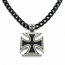 Load image into Gallery viewer, Large Iron Cross Pendant SILVER or BLACK Figaro Necklace Stainless Steel SP115