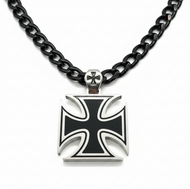 Large Iron Cross Pendant & 11mm Black Figaro Chain Men's Necklace Stainless Steel SP115-F-BLK
