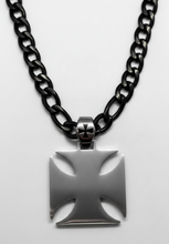 Load image into Gallery viewer, Big Iron Cross / Maltese Cross Pendant with Black Figaro Chain Necklace SP115