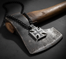 Load image into Gallery viewer, Big Iron Cross / Maltese Cross Pendant with Black Figaro Chain Necklace SP115