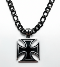 Load image into Gallery viewer, Big Iron Cross / Maltese Cross Pendant with Black Figaro Chain Necklace SP115