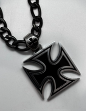 Load image into Gallery viewer, Big Iron Cross / Maltese Cross Pendant with Black Figaro Chain Necklace SP115