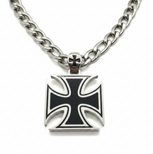 Load image into Gallery viewer, Large Iron Cross Pendant SILVER or BLACK Figaro Necklace Stainless Steel SP115