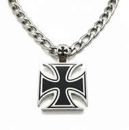 Large Iron Cross Pendant & 11mm Figaro Link Chain Men's Necklace SP115-F