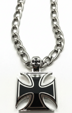 Load image into Gallery viewer, Large Iron Cross Pendant SILVER or BLACK Figaro Necklace Stainless Steel SP115