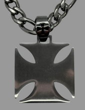 Load image into Gallery viewer, Large Iron Cross Pendant SILVER or BLACK Figaro Necklace Stainless Steel SP115