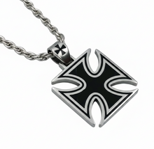 Load image into Gallery viewer, Large Iron Cross / Maltese Cross Pendant &amp; Necklace / Rope Chain Stainless Steel <BR>SP115-R