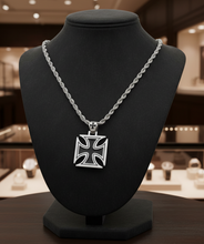 Load image into Gallery viewer, Large Iron Cross / Maltese Cross Pendant &amp; Necklace / Rope Chain Stainless Steel <BR>SP115-R