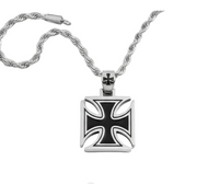 Large Iron Cross Pendant & 7mm Rope Chain Men's Necklace Stainless Steel SP115-R