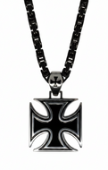 Large Iron Cross Pendant & 7mm Black Byzantine Chain Men's Necklace Stainless Steel SP115-B-BLK