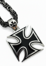 Load image into Gallery viewer, Large Iron Cross / Maltese Cross Pendant &amp; Chain Stainless Steel SP115-BLK