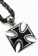 Large Iron Cross / Maltese Cross Pendant & Chain Stainless Steel SP115-BLK