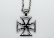 Load image into Gallery viewer, Open Iron Cross Necklace Pendant &amp; 4mm Rope Chain Stainless Steel sp11