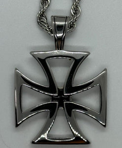 Open Iron Cross Pendant 4mm Rope Chain Stainless Steel