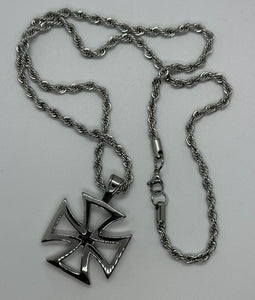 Open Iron Cross Pendant 4mm Rope Chain Stainless Steel