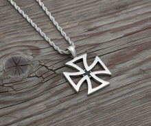 Load image into Gallery viewer, Open Iron Cross Necklace Pendant &amp; 4mm Rope Chain Stainless Steel sp11