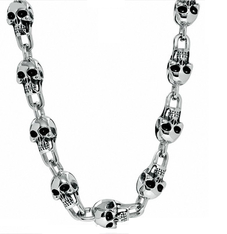 Men's Stainless Steel Large Skull Link Biker Necklace