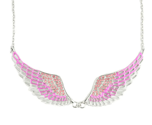 Large Pink Angel Wing Jewelry Women's Pendant & Necklace Stainless Steel