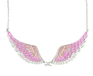 Large Pink Angel Wing Jewelry Women's Pendant & Necklace Stainless Steel SP15