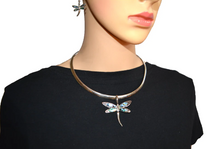 Load image into Gallery viewer, Heavy Metal Jewelry Ladies Dragonfly Pendant Omega Necklace Matching Earrings Set Stainless Steel