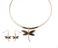 Heavy Metal Jewelry Ladies Dragonfly Pendant Omega Necklace Matching Earrings Set Stainless Steel SP20