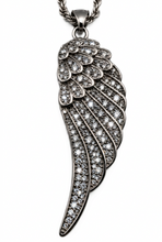 Load image into Gallery viewer, Large Angel Wing &amp; Bling Pendant on Rope Chain Lady Biker Necklace Stainless Steel SP21