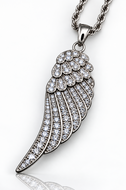 Large Angel Wing & Bling Pendant on Rope Chain Lady Biker Necklace Stainless Steel SP21