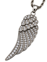 Load image into Gallery viewer, Large Angel Wing &amp; Bling Pendant on Rope Chain Lady Biker Necklace Stainless Steel SP21