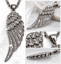 Load image into Gallery viewer, Large Angel Wing &amp; Bling Pendant on Rope Chain Lady Biker Necklace Stainless Steel SP21