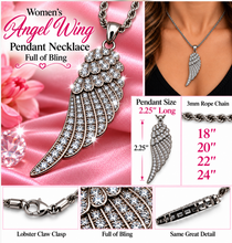 Load image into Gallery viewer, Large Angel Wing &amp; Bling Pendant on Rope Chain Lady Biker Necklace Stainless Steel SP21