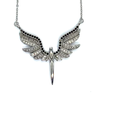 Ladies Angel Wings Spread Crystal Stainless Steel Necklace