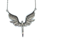 Ladies Angel Wings Spread Crystal Stainless Steel Necklace SP22