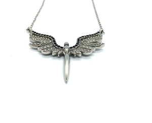 Ladies Angel Wings Spread Crystal Stainless Steel Necklace