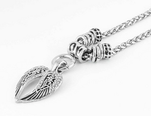 Ladies Bling Angel Wing Removable Pendant Necklace Stainless Steel