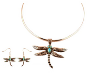 Dragonfly Pendant Omega Necklace Matching Earrings Set SP24